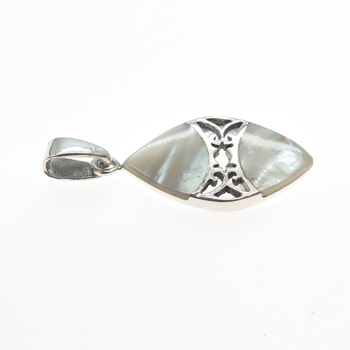 925 Sterling Silver Vintage Real MOP Ornate Charm Pendant