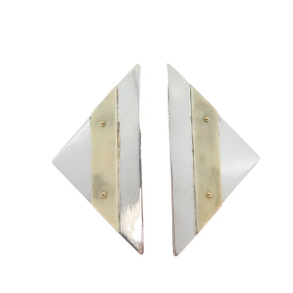 VICTOR ALFARO Gold & 925 Sterling Silver Vintage Modernist Triangle Earrings