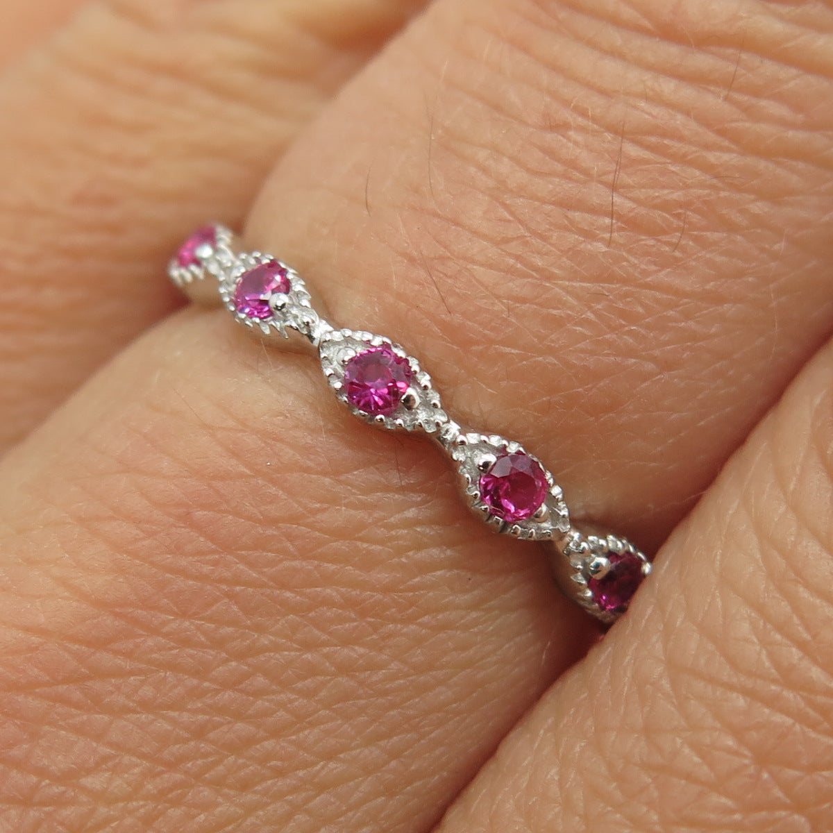 925 Sterling Silver Lab-Created Pink Sapphire All Around Eternity Ring Size 6.75