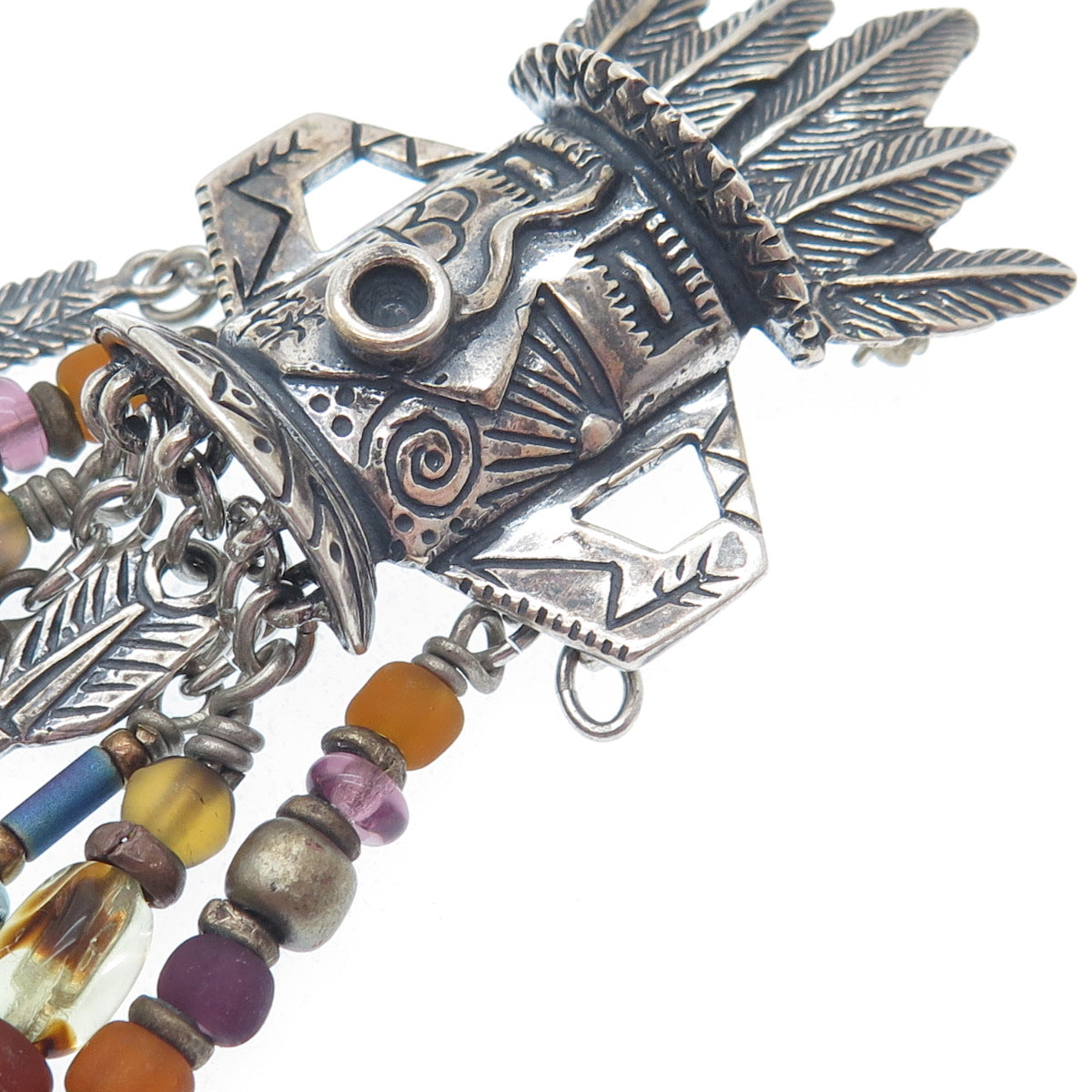 ROBERT SHIELDS Old Pawn Sterling Multi-Crystal Kachina Brooch (missing 1 arrow)
