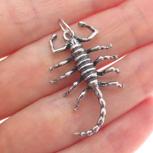 925 Sterling Silver Vintage Scorpio Zodiac Sign Oxidized Charm Pendant