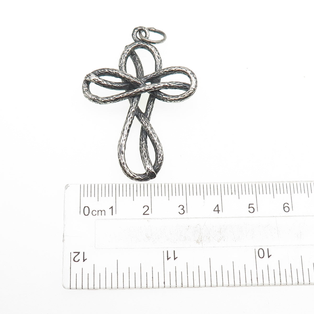925 Sterling Silver Vintage Modernist Cross Oxidized Charm Pendant
