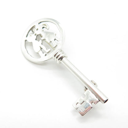 925 Sterling Silver Vintage Mexico Boy & Girl Kiss Key Pin Brooch