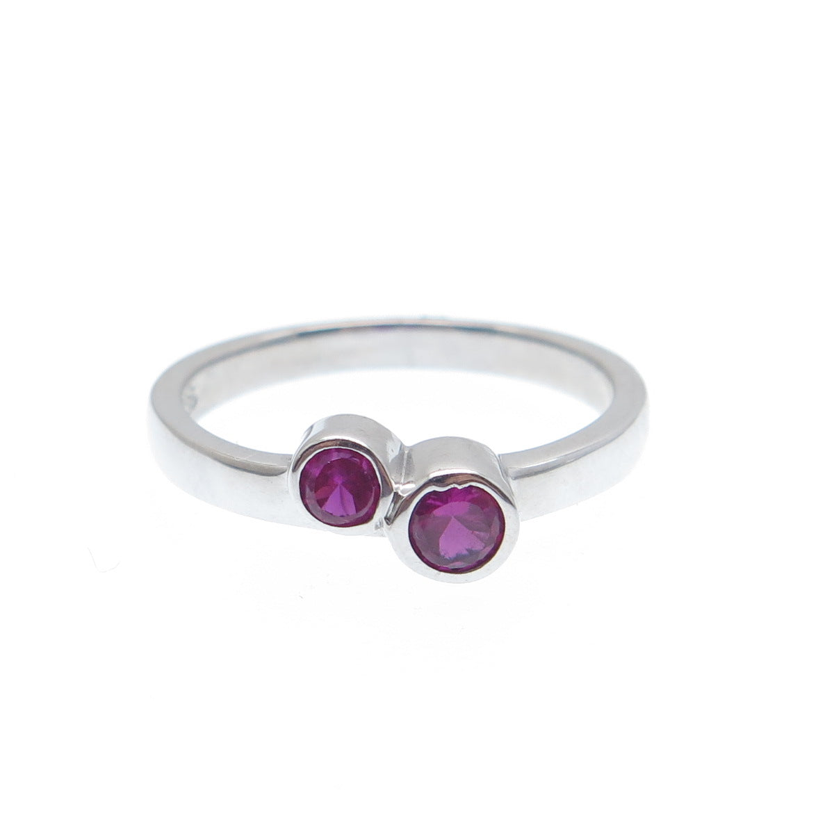 925 Sterling Silver Lab-Created Round-Cut Ruby Couple Ring Size 6