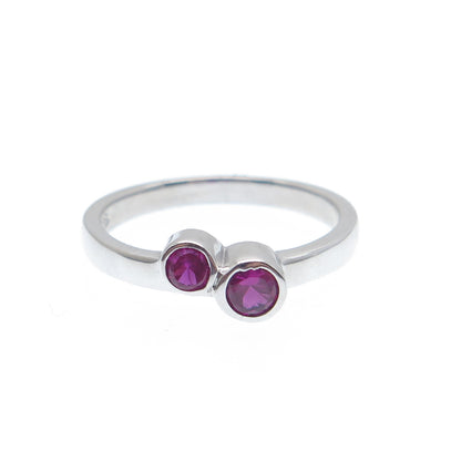 925 Sterling Silver Lab-Created Round-Cut Ruby Couple Ring Size 6