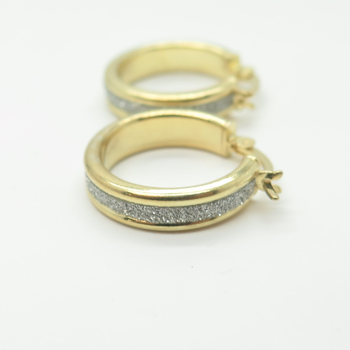 HAN 925 Sterling Silver Gold Plated Diamond-Imitation Hoop Earrings
