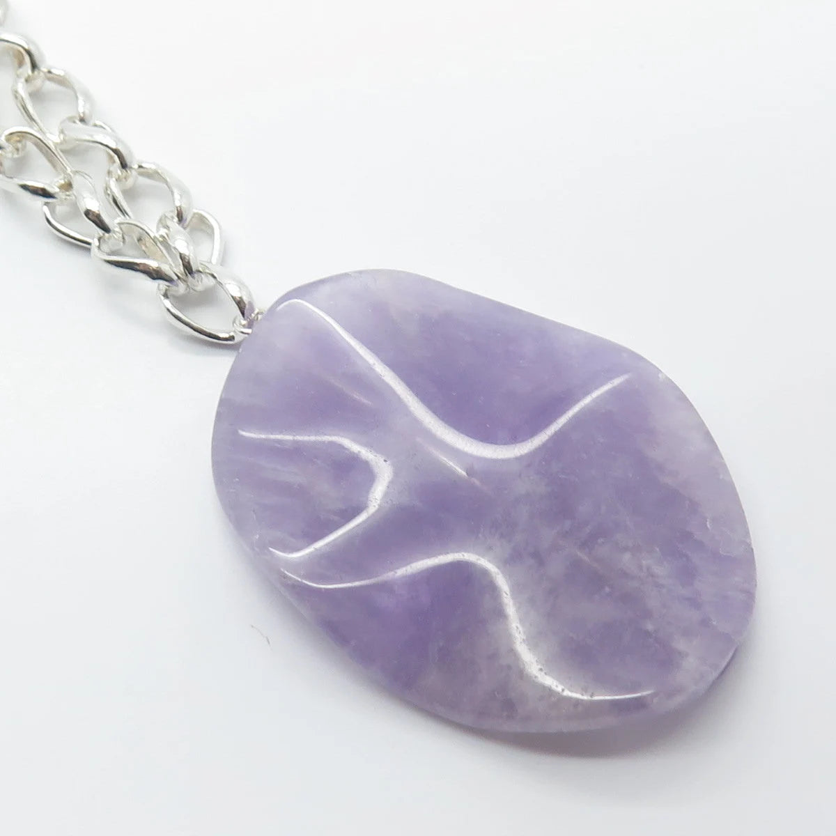 925 Sterling Silver Vintage Real Amethyst Gem Oval Cable Chain Necklace 18"
