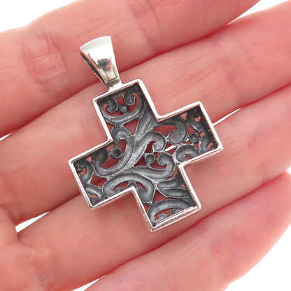 ATI Annika Witt 925 Sterling Silver Vintage Ornate Cross Oxidized Charm Pendant