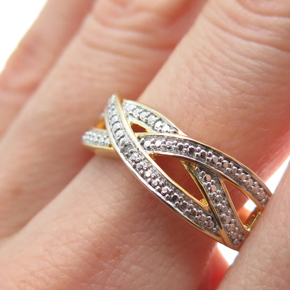 925 Sterling Silver Gold Plated Real Diamond Accent Crisscross Ring Size 9.25