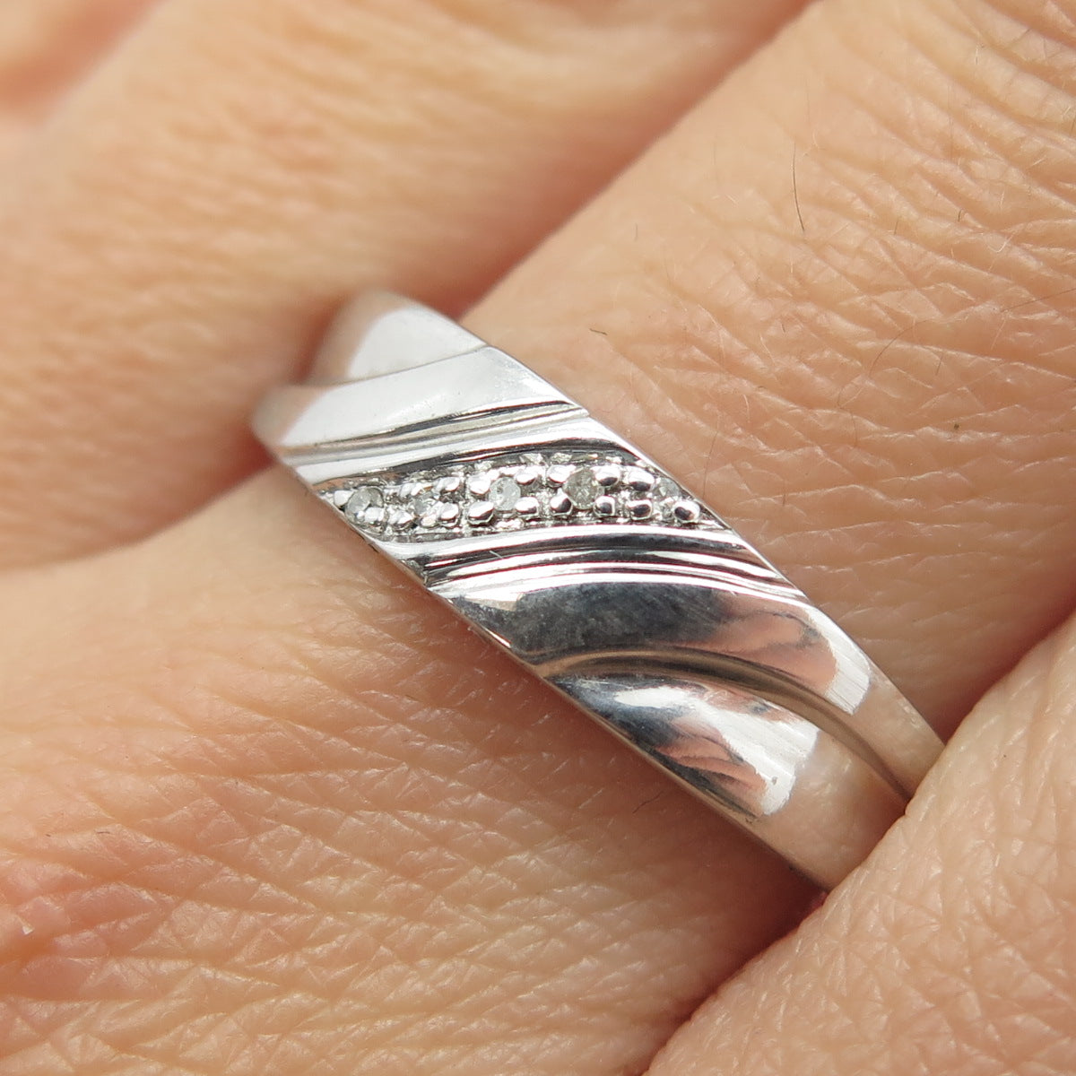 STAR RING P4SR 925 Sterling Silver Real Round-Cut Diamond Band Ring Size 11.25