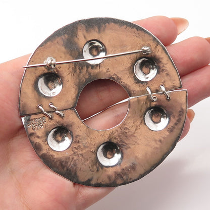 925 Sterling Silver Vintage Mexico Modernist Large Pin Brooch