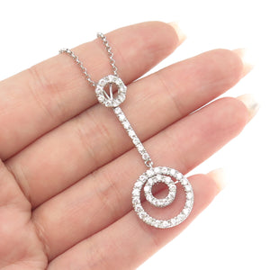 925 Sterling Silver Round-Cut C Z Circle of Life Drop Rolo Chain Necklace 16"