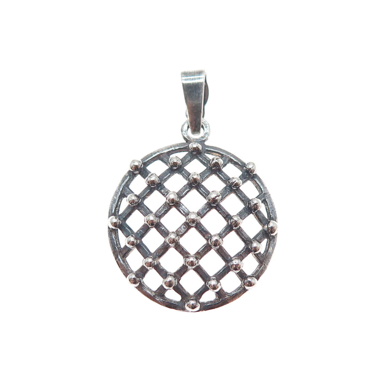 925 Sterling Silver Vintage European Beaded Cage Oxidized Charm Pendant