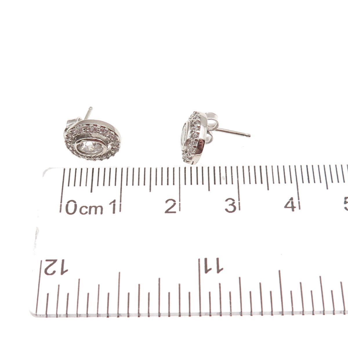 925 Sterling Silver Oval & Round-Cut C Z Stud Earrings
