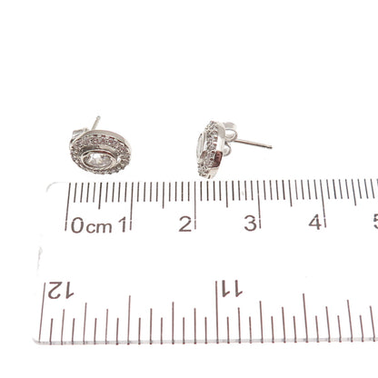 925 Sterling Silver Oval & Round-Cut C Z Stud Earrings