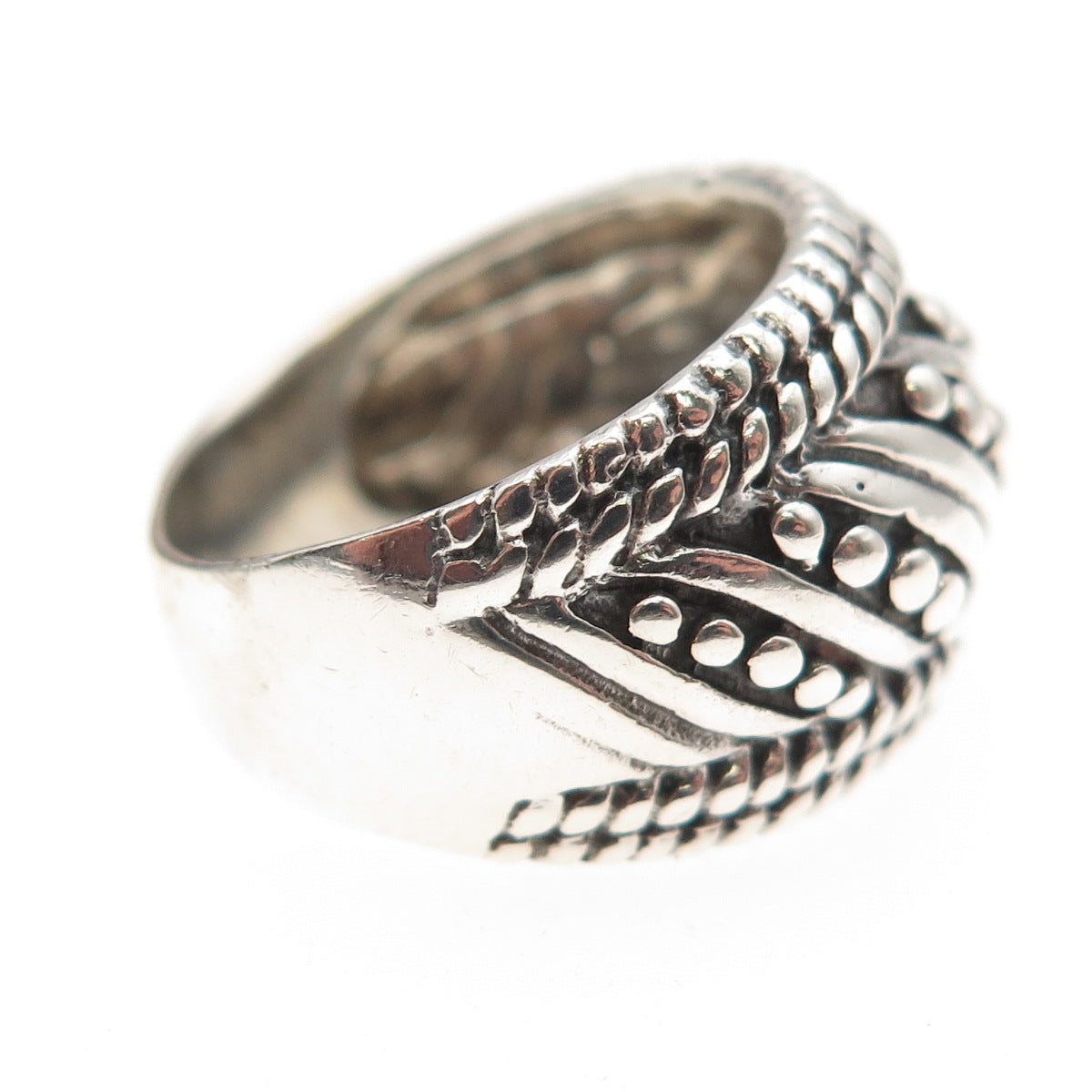 925 Sterling Silver Vintage Modernist Beaded Oxidized Ring Size 7