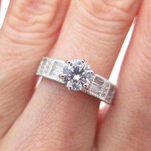 925 Sterling Silver Round & Emerald-Cut C Z Engagement Ring Size 7.25