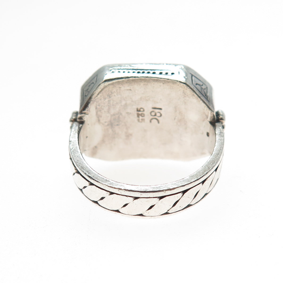 18K Gold 925 Sterling Silver Vintage Real Amber Modernist Woven Ring Size 6