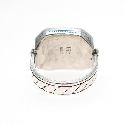 18K Gold 925 Sterling Silver Vintage Real Amber Modernist Woven Ring Size 6