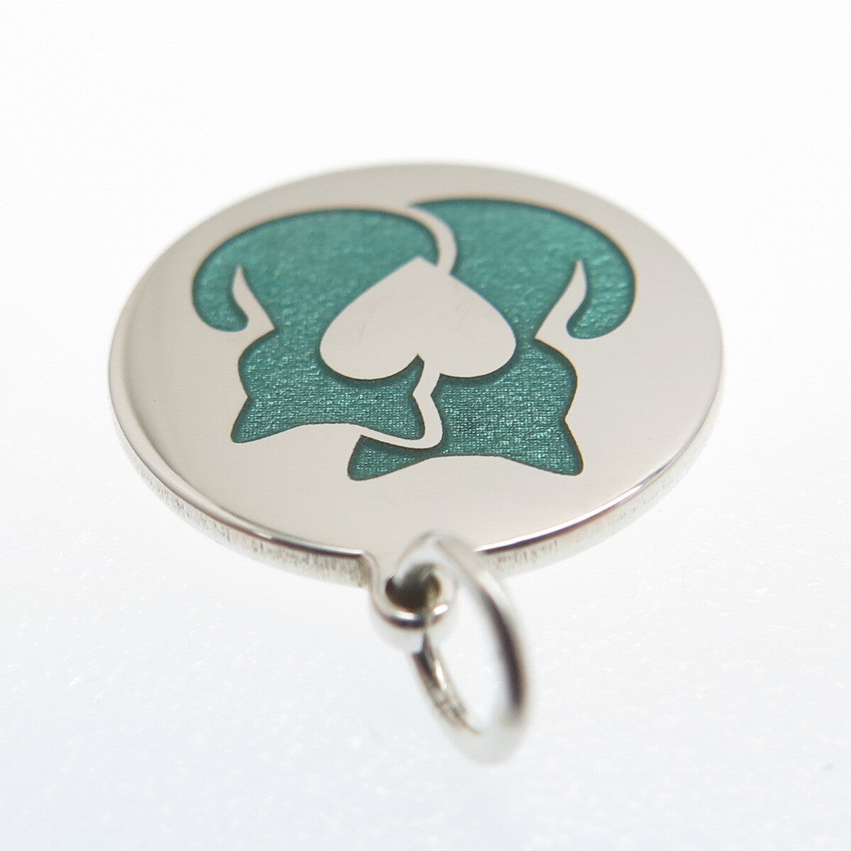 925 Sterling Silver Green Enamel Cat Couple Round Tag Minimalist Charm Pendant
