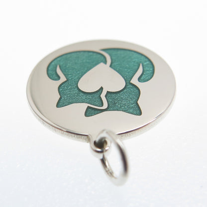 925 Sterling Silver Green Enamel Cat Couple Round Tag Minimalist Charm Pendant