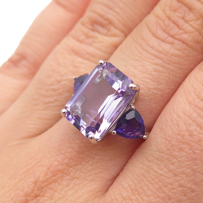 JCL Colleen Lopez 925 Sterling Real Emerald & Triangle-Cut Amethyst Ring Size 6