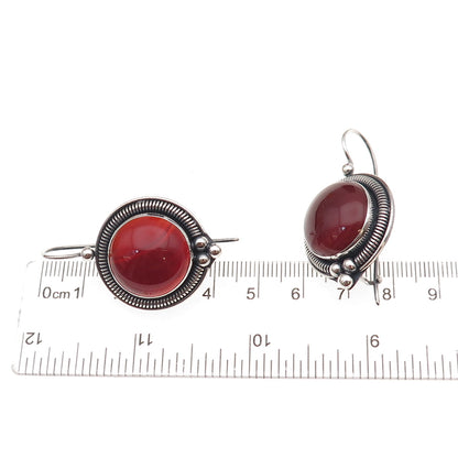 925 Sterling Silver Vintage Real Carnelian Modernist Oxidized Earrings
