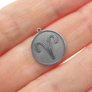 TOKEMOTI 925 Sterling Silver Aries Zodiac Sign Oxidized Minimalist Charm Pendant