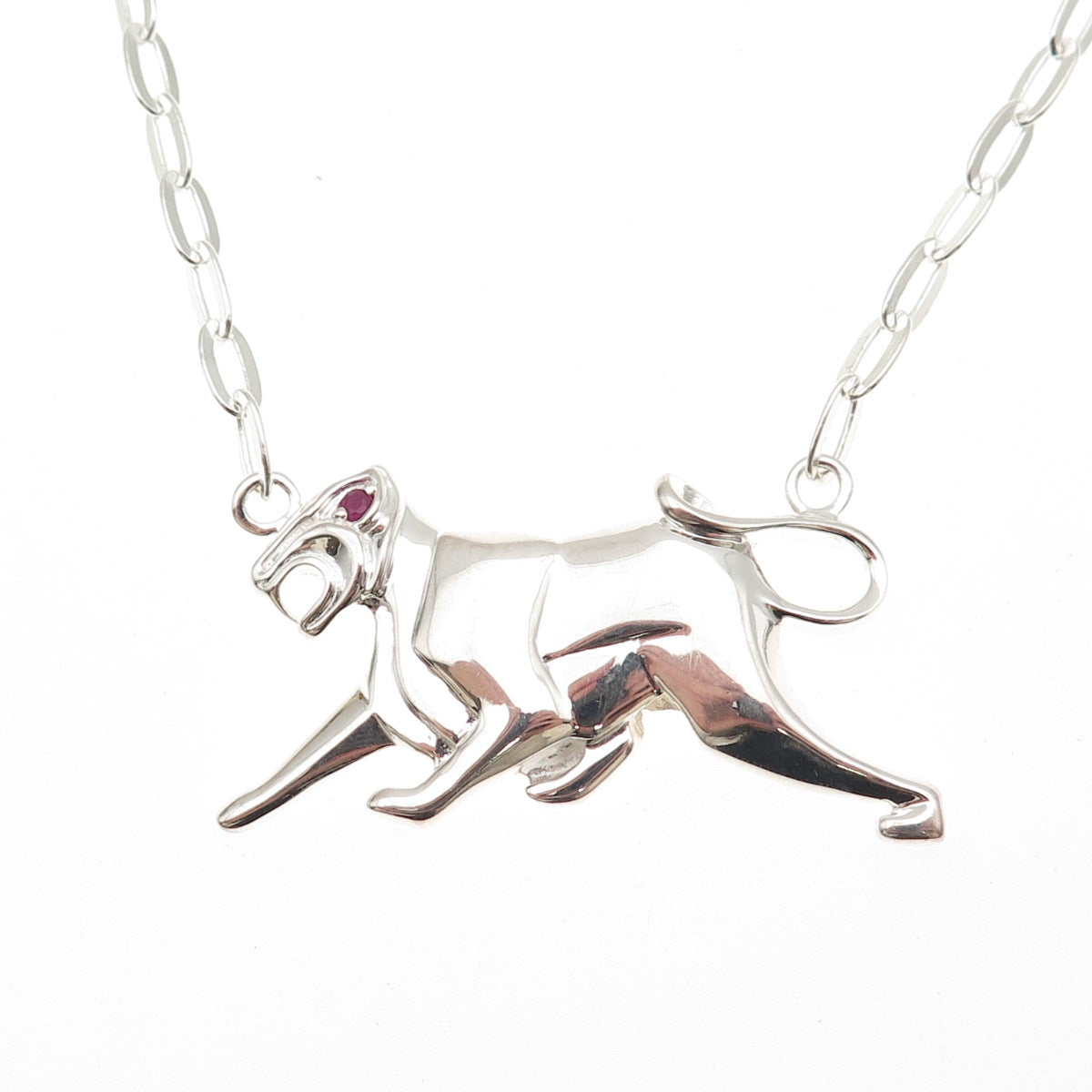 Tracey Mayer 925 Sterling Silver Vintage Real Ruby Panther Chain Necklace 20"