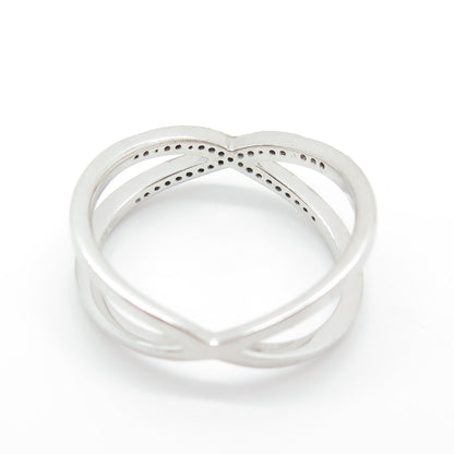 925 Sterling Silver Real Round-Cut Black Diamond Crisscross Ring Size 7.75