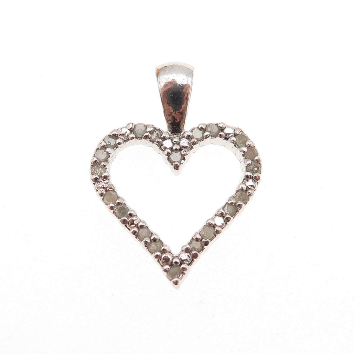 925 Sterling Silver Real Round-Cut Diamond Heart Mini Charm Pendant