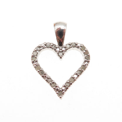 925 Sterling Silver Real Round-Cut Diamond Heart Mini Charm Pendant