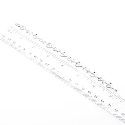 925 Sterling Silver Real Round-Cut Diamond Heart Link Bracelet 6.5"
