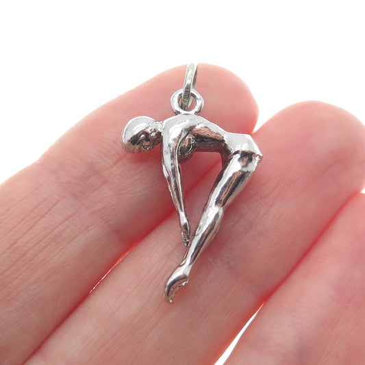 SPENCER 925 Sterling Silver Antique Art Deco Diver Minimalist 3D Charm Pendant