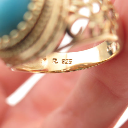 Ross Simons 925 Sterling Silver Gold Plated Real Turquoise Floral Ring Size 9