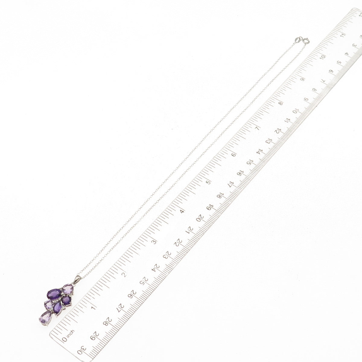 925 Sterling Silver Real Amethyst & C Z Cluster Cable Chain Necklace 18"