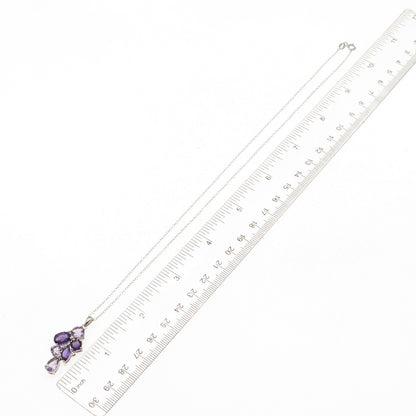 925 Sterling Silver Real Amethyst & C Z Cluster Cable Chain Necklace 18"