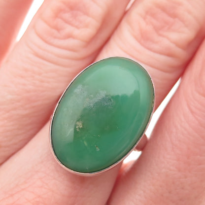 925 Sterling Silver Vintage Real Cabochon Chrysoprase Ring Size 7