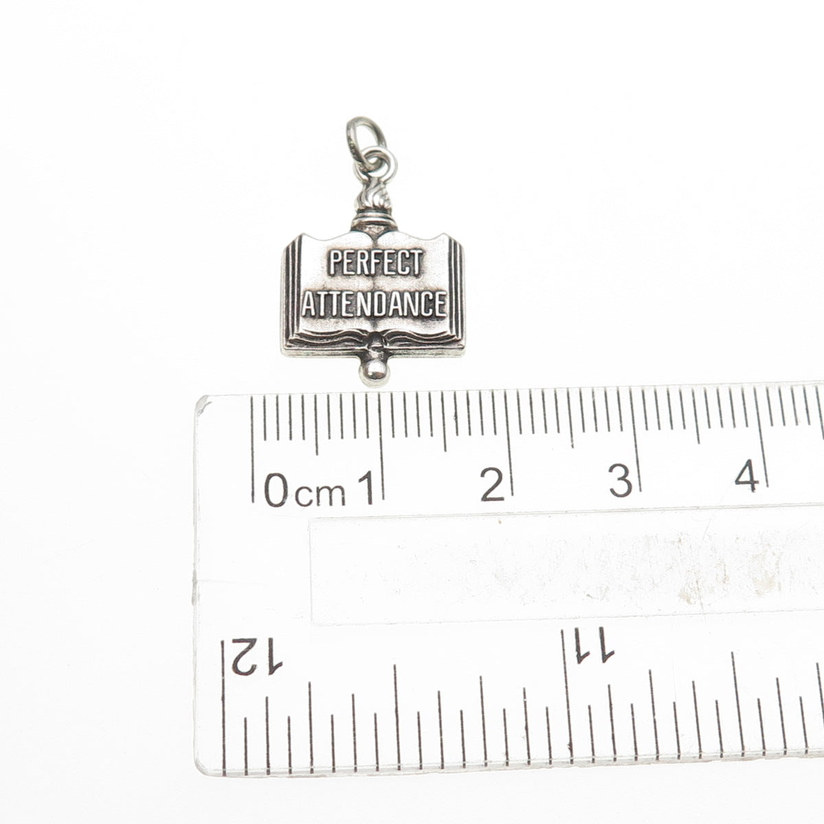 GREEN KC 925 Sterling Silver Vintage Perfect Attendance Oxidized Charm Pendant