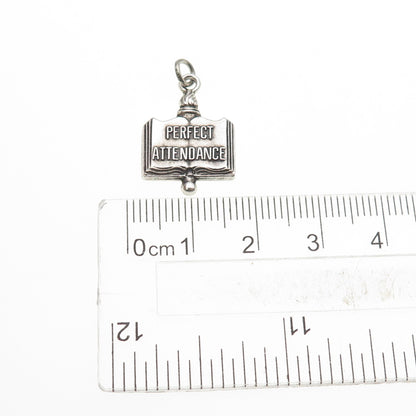 GREEN KC 925 Sterling Silver Vintage Perfect Attendance Oxidized Charm Pendant