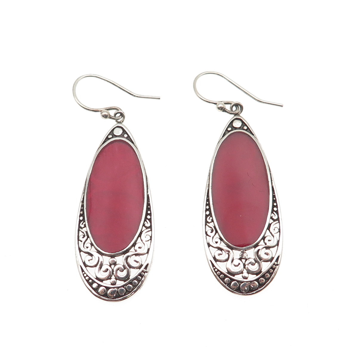 Samuel Benham 925 Sterling Silver Vintage Real Jasper Ornate Teardrop Earrings