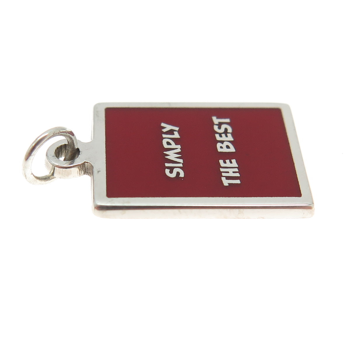 925 Sterling Silver Red Enamel "Simply The Best" Minimalist Charm Pendant