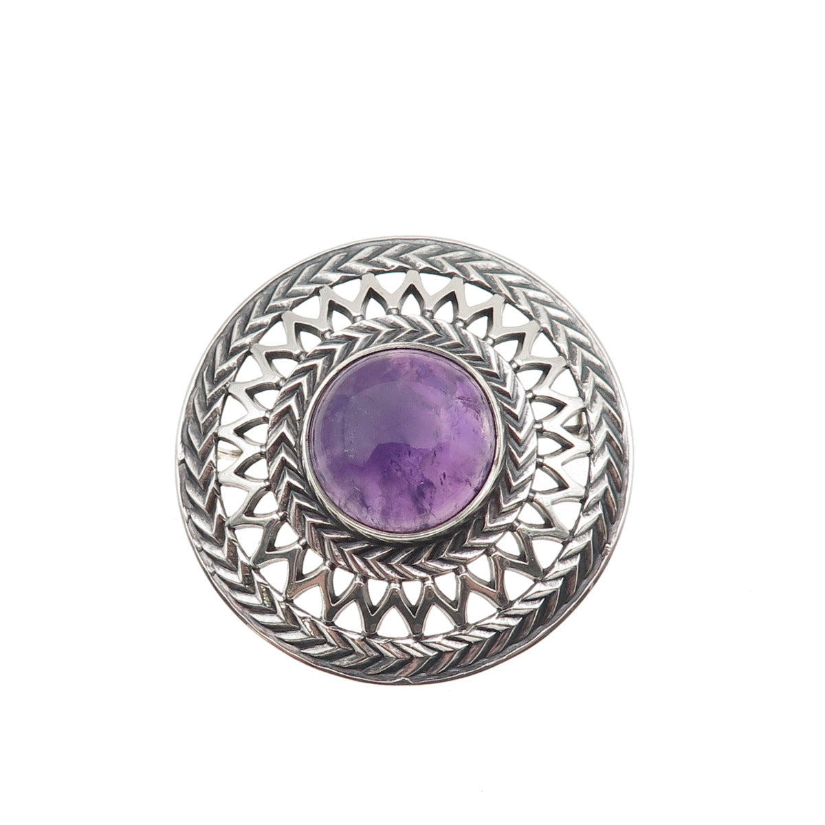 Kalevala Koru 916H Silver Vintage 1967 Finland Real Amethyst Oxidized Pin Brooch