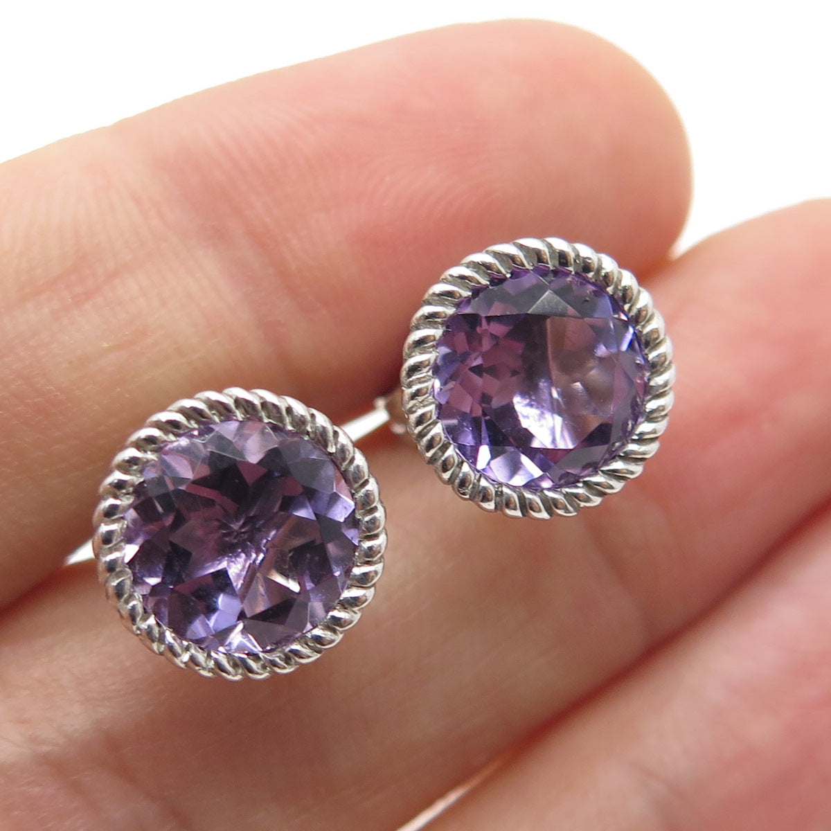 JUDITH RIPKA 925 Sterling Silver Real Amethyst Stud Earrings