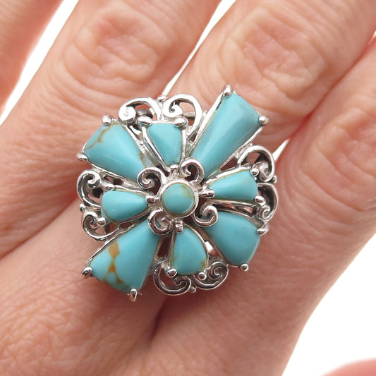 CFJ Collins Fine Jewelry 925 Sterling Silver Vintage Real Turquoise Ring Size 7