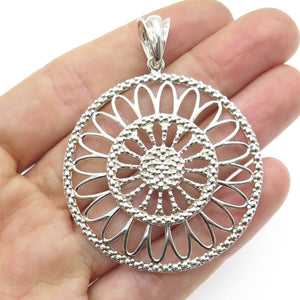 MILOR 925 Sterling Silver Vintage Italy Granulated Floral Round Pendant