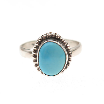 925 Sterling Silver Vintage Real Tyrone Turquoise Oxidized Ring Size 8.25