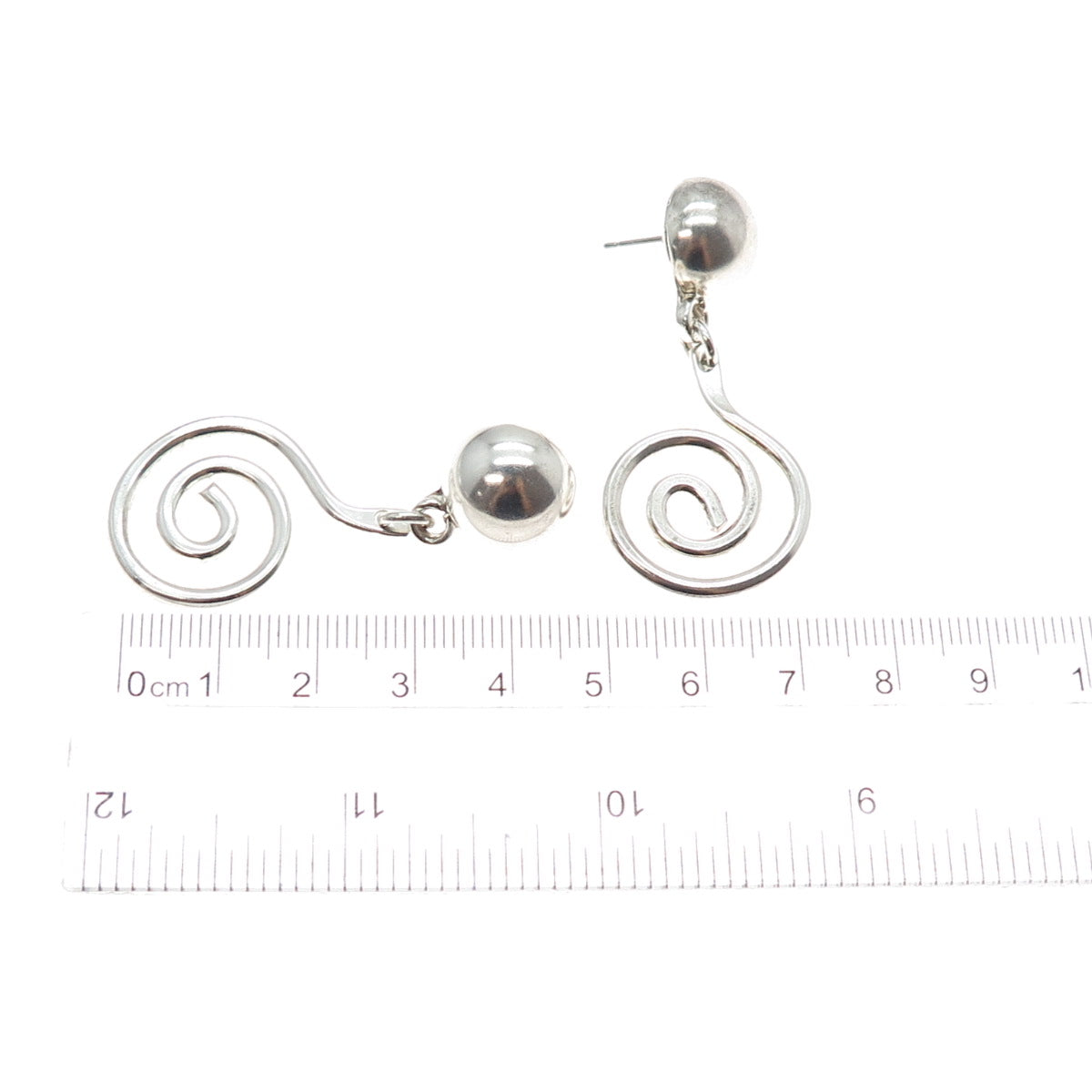 925 Sterling Silver Vintage Modernist Spiral Drop Earrings