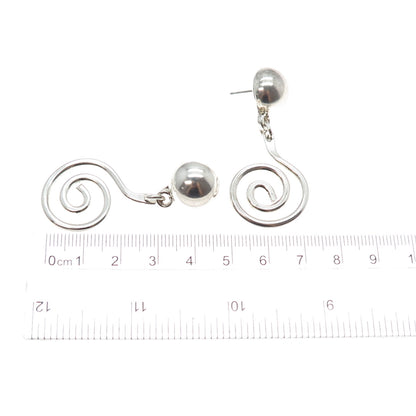 925 Sterling Silver Vintage Modernist Spiral Drop Earrings