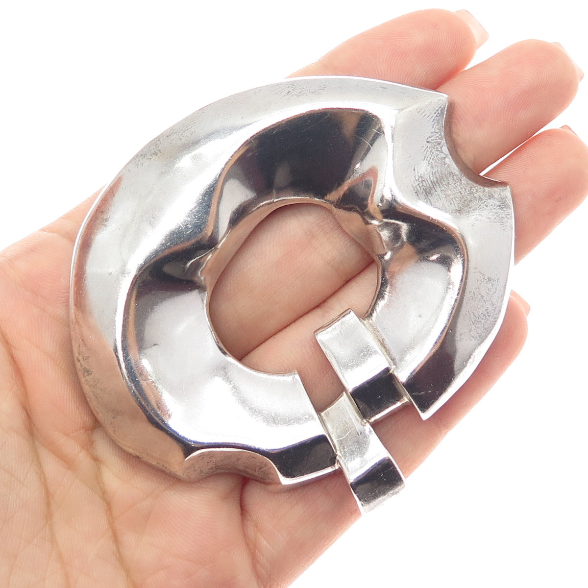 925 Sterling Silver Vintage Modernist Oxidized Large Pin Brooch